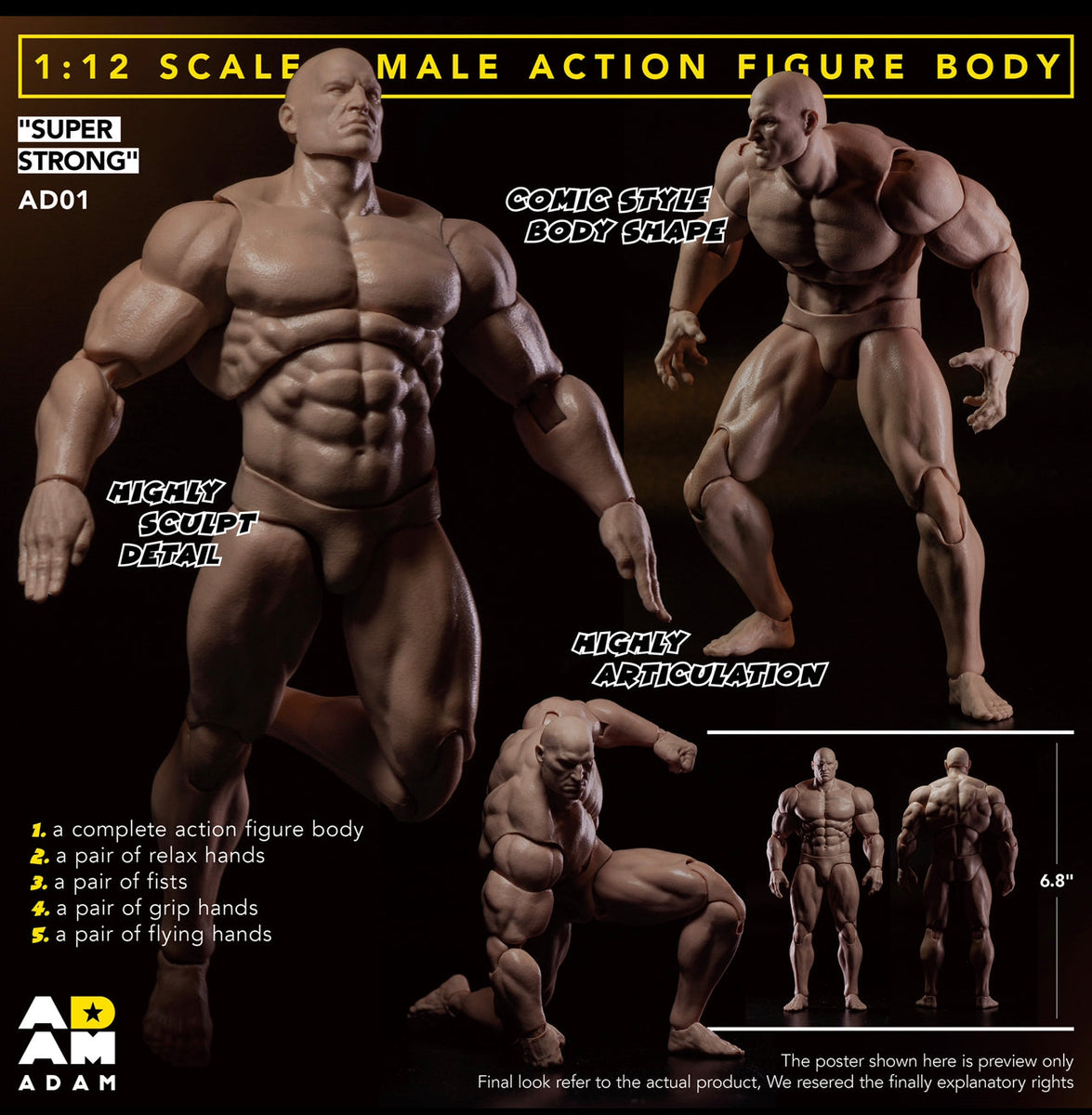ADAM F001 1/12 SUPER STRONG フィギュア　マッチョ Preorder) ADAM super strong 1/12 male body action figure