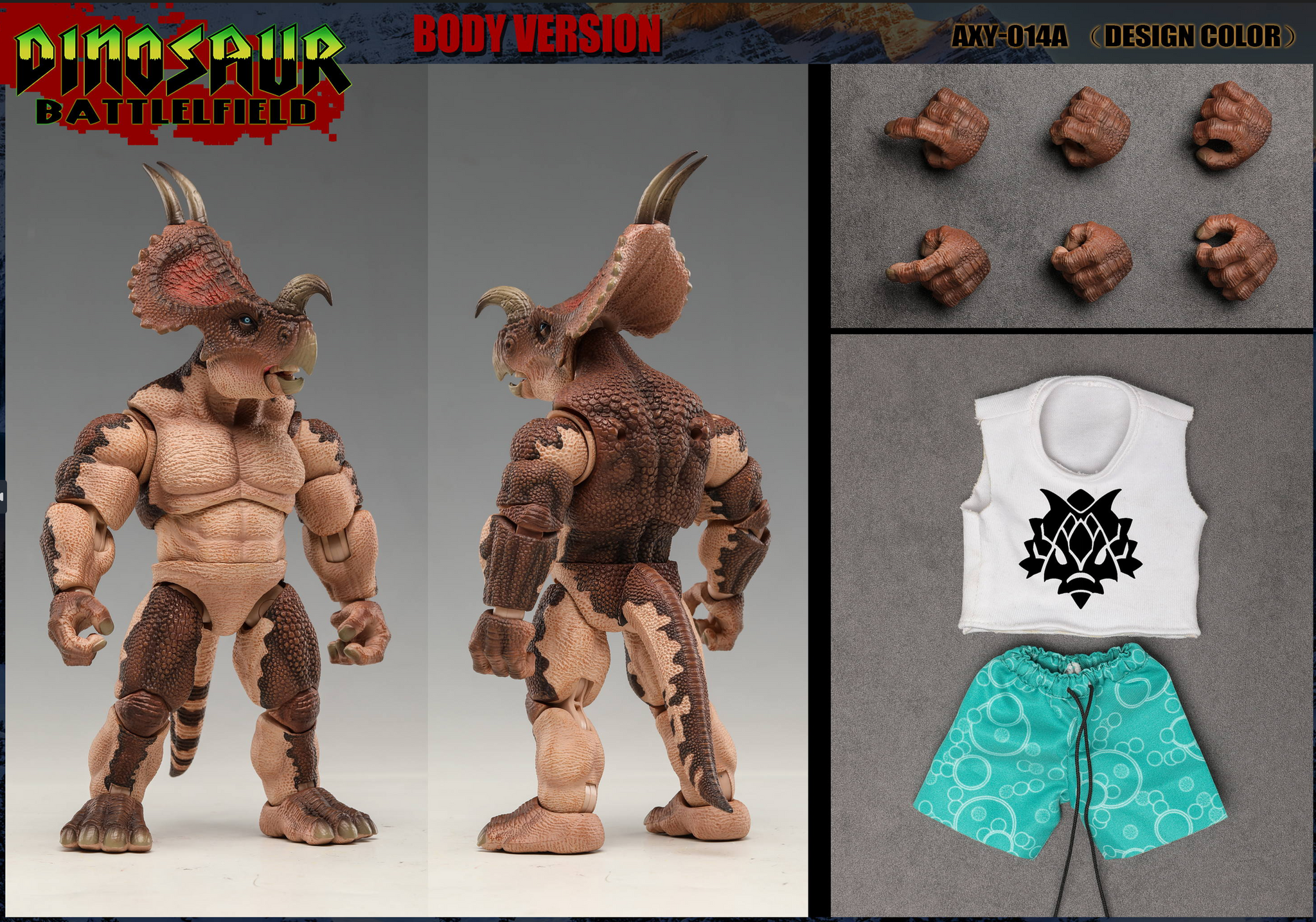 USA Stock) Axytoys 1/12 Dinosaur Battlefield Ceratopsidae Dinosaur